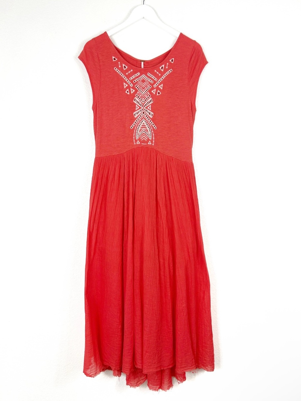 Free People cotton Meadows Toosaloosa Slub gauzy embroidered dress coral SZ L